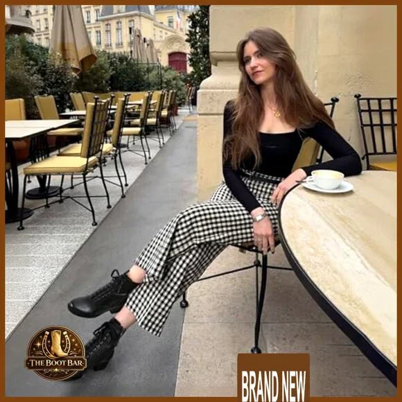 Victorian Lace Up Ankle Booties Side Zipper Chunky Heel Vintage Steampunk - Picture 3 of 7